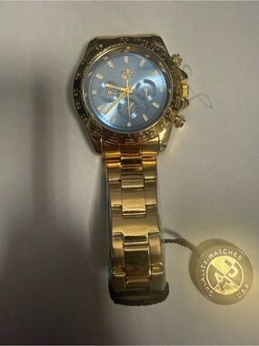 Gold Chronograph Men's Watch with Blue Dial - Quality Watches